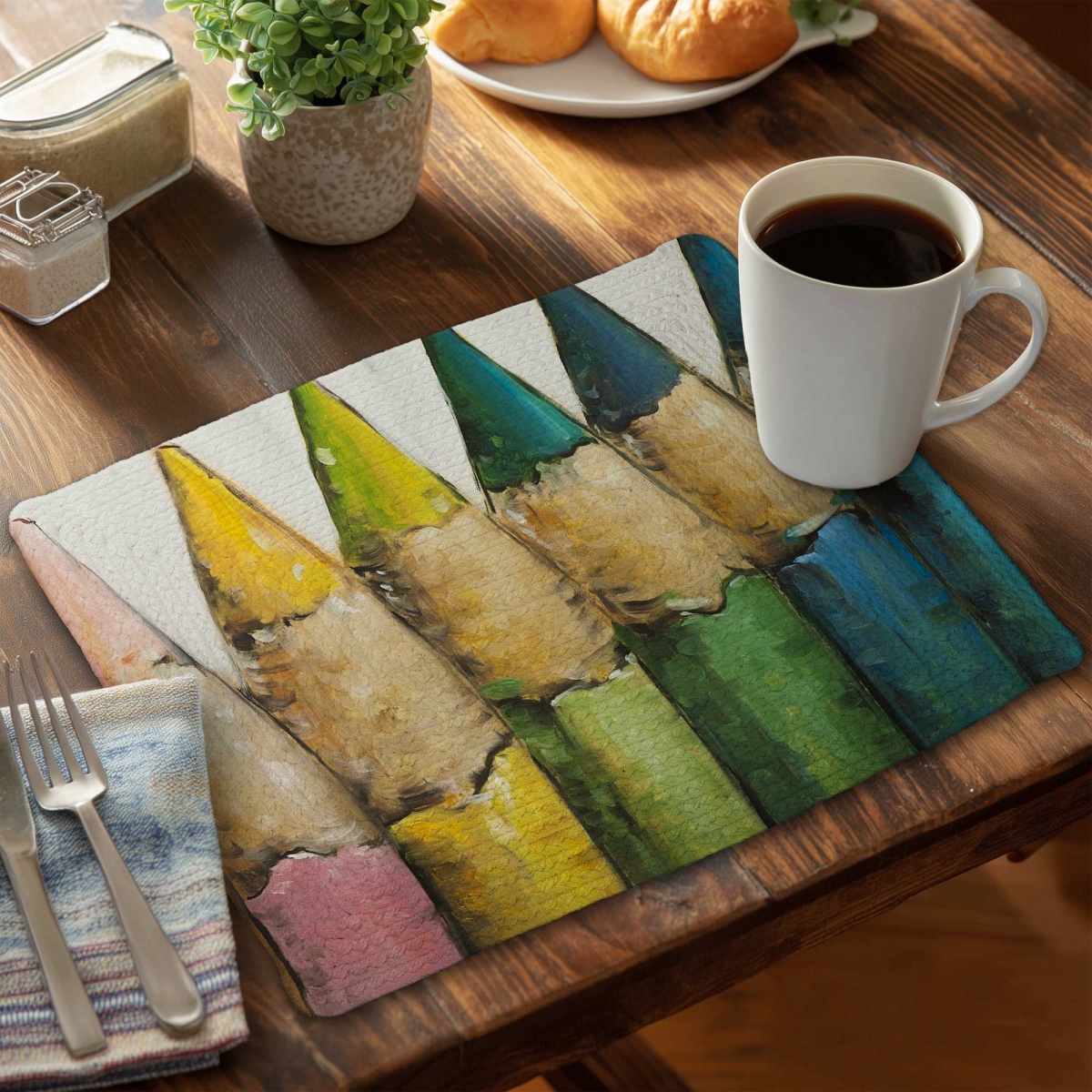 Picture of Begin Home Decor C6BP1418M7PFMV 14 x 18 in. Color Pencils Standing - Braided Polyester Placemats - Set of 6