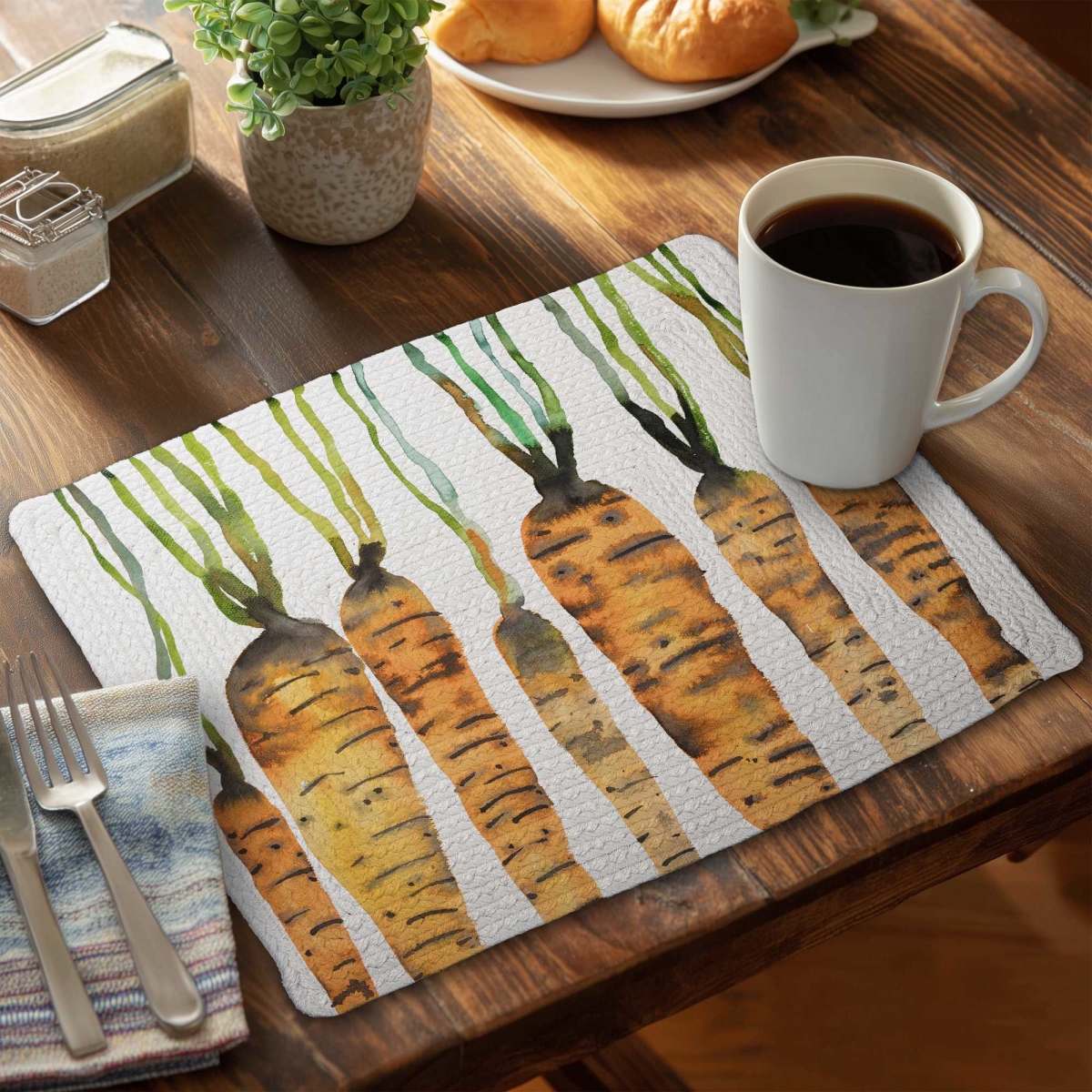 Picture of Begin Home Decor C6BP1418MDO6QI 14 x 18 in. Watercolor Carrots Braided Polyester Placemat - Home Decor - Set of 6