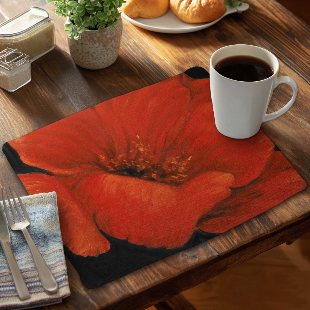 Picture of Begin Home Decor C6BP1418RMUJN9 14 x 18 in. Red Flower Braided Polyester Placemat for Home Decor - Set of 6