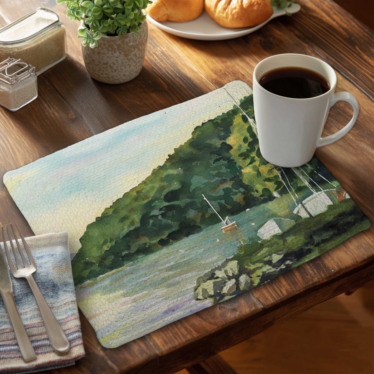 Picture of Begin Home Decor C6BP1418SEV9B3 14 x 18 in. Sailboat Day Braided Polyester Placemat for Home Decor - Set of 6
