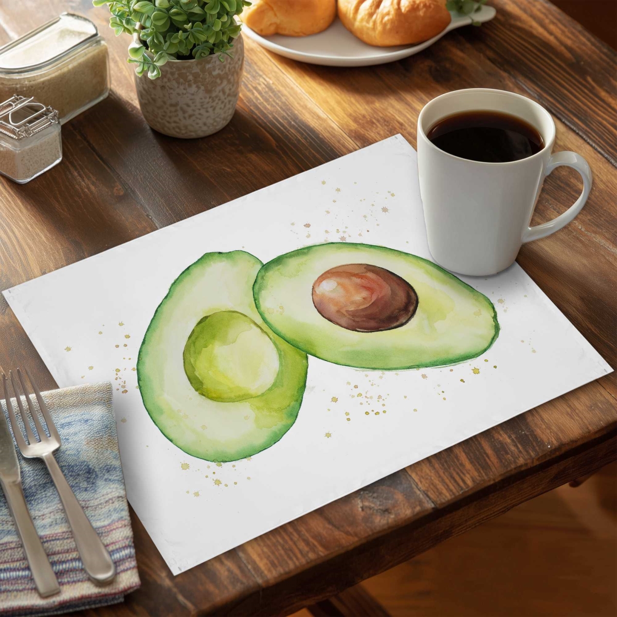 Picture of Begin Home Decor C6PP141833VP4H 14 x 18 in. Watercolor Open Avocado Polyester Placemat - Home Decor - Set of 6