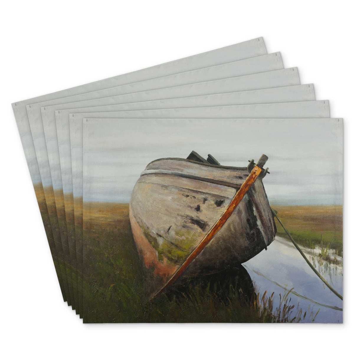 Picture of Begin Home Decor C6PP14183CWFK0 14 x 18 in. Old Abandoned Boat in A Swamp Polyester Placemat - Decor - Set of 6