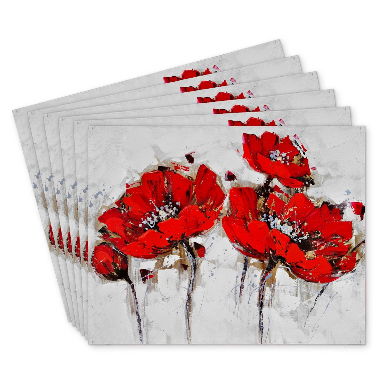 Picture of Begin Home Decor C6PP14185T9M0E 14 x 18 in. Abstract Poppy Flowers Polyester Placemat - Home Decor - Set of 6