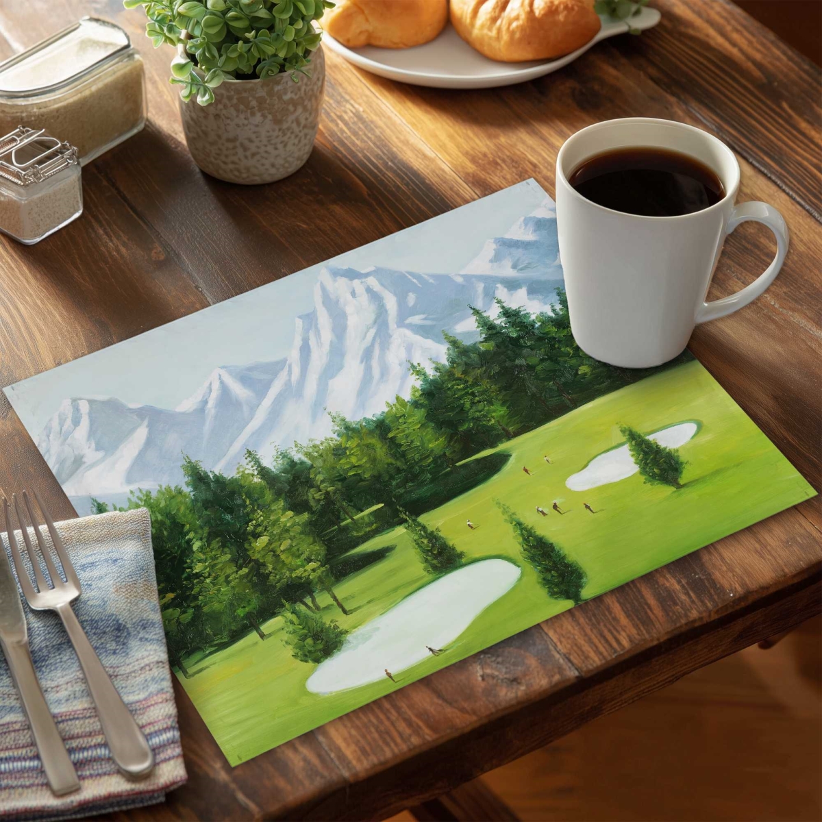 Picture of Begin Home Decor C6PP14186MCKMQ 14 x 18 in. Golf Course with Mountain View Polyester Placemat - Decor - Set of 6