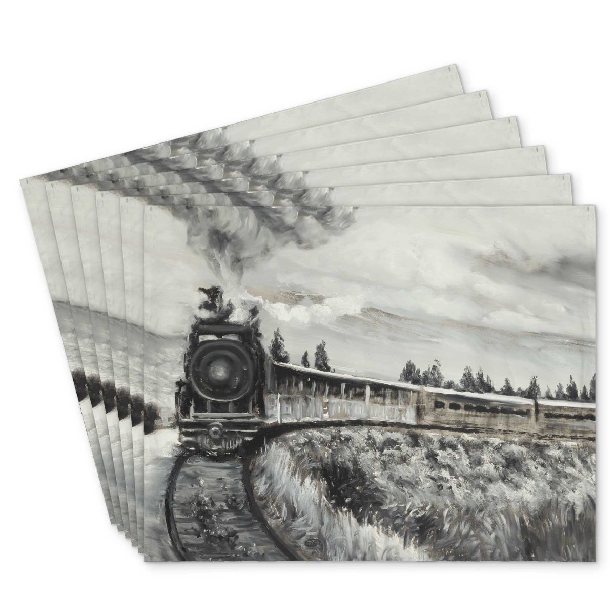 Picture of Begin Home Decor C6PP141882BEVS 14 x 18 in. Steam Engine Train Polyester Placemat for Home Decor - Usa - Set of 6
