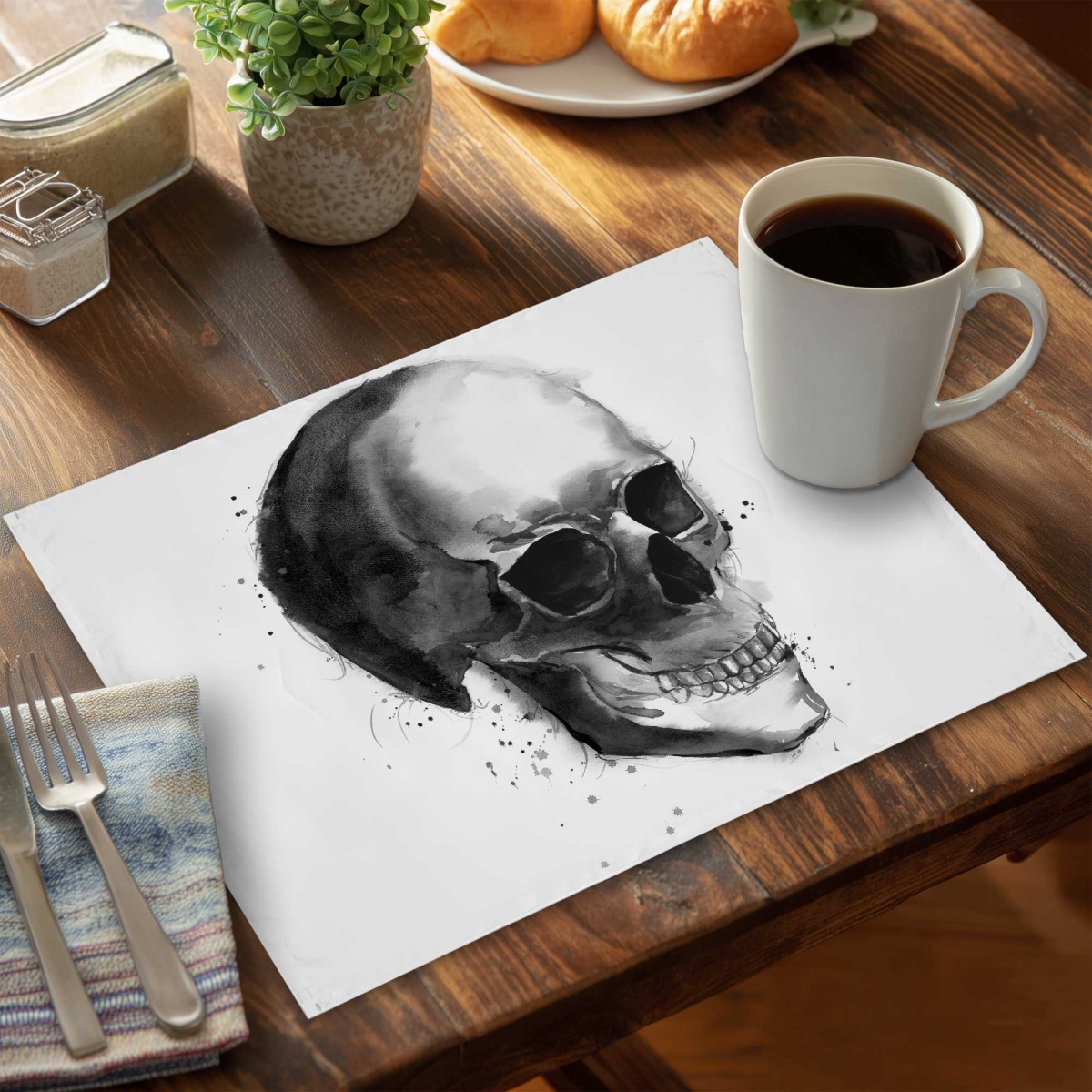 Picture of Begin Home Decor C6PP1418AZJ5D7 14 x 18 in. Black & White Skull Polyester Placemat - Home Decor Accent - Set of 6