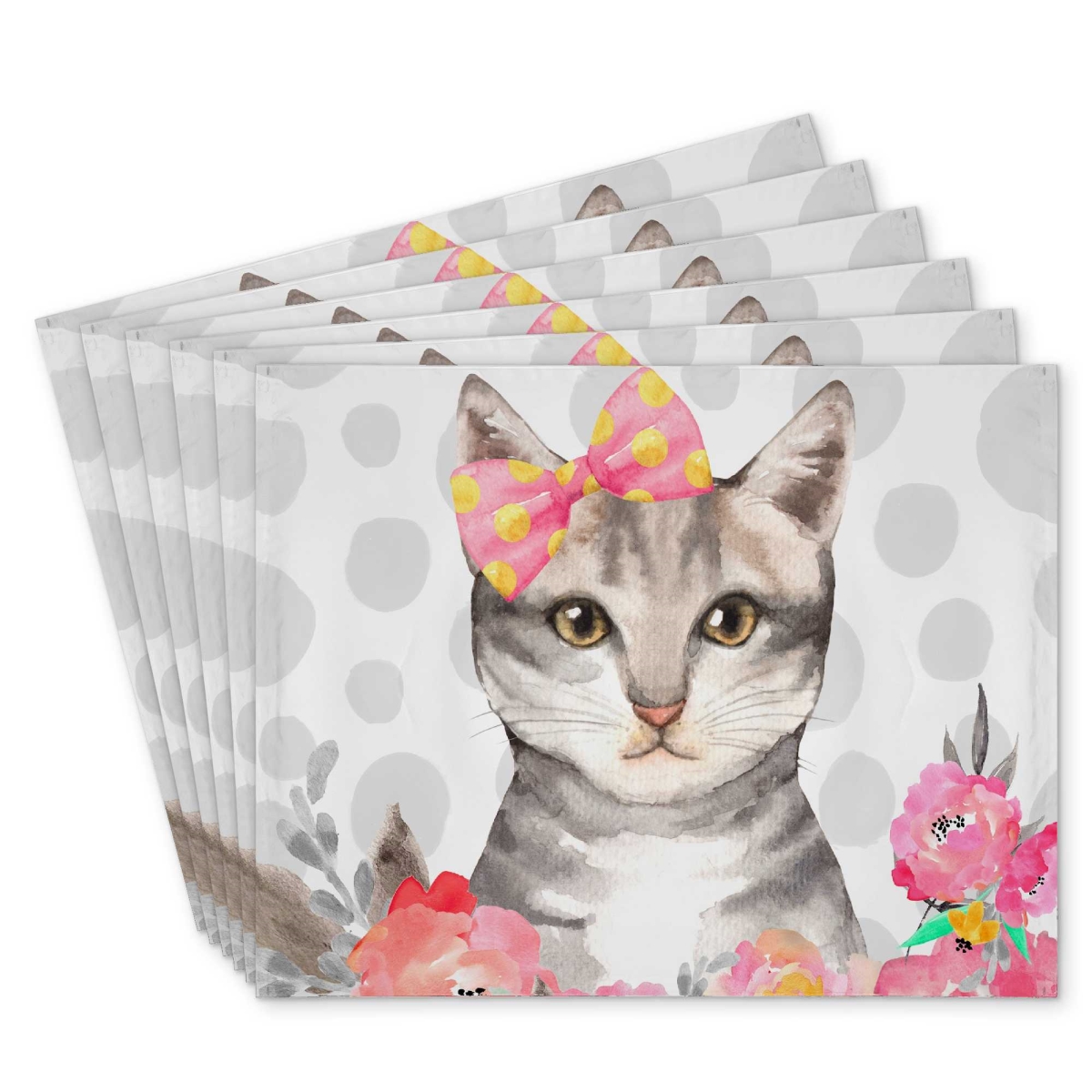 Picture of Begin Home Decor C6PP1418B67LKE 14 x 18 in. Charming Cat Polyester Placemat - Cute Home Decor Accent - Set of 6