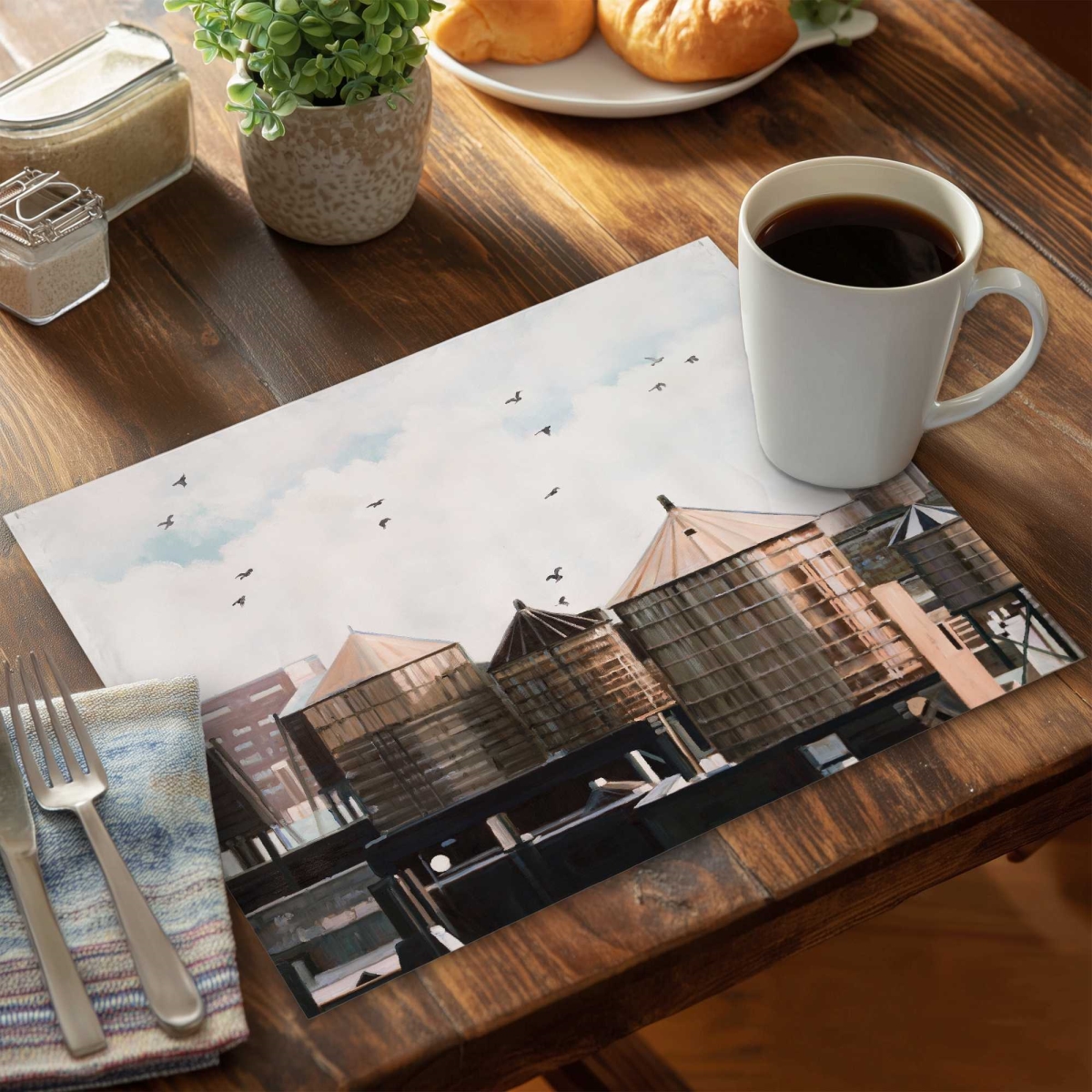 Picture of Begin Home Decor C6PP1418BETOZJ 14 x 18 in. Water Towers Polyester Placemat - Stylish Decor Accessory - Set of 6