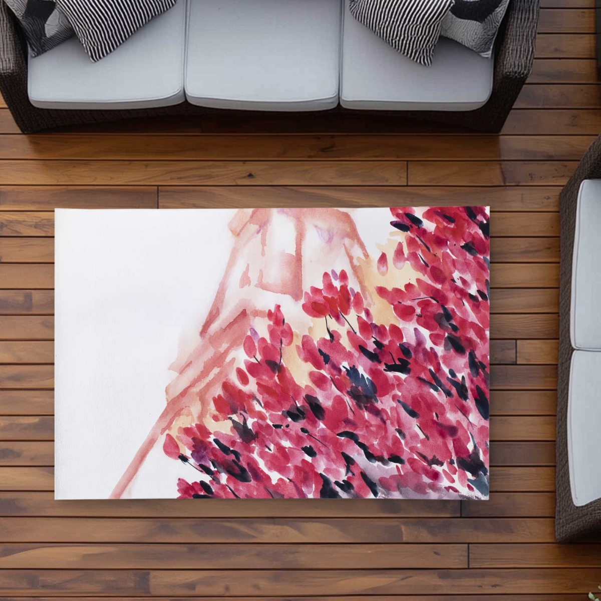 C1ROAR358BZABW 3 x 5 ft. Pink Eiffel Tower Outdoor Rectangle Area Rug - Seasons Flowers Decor