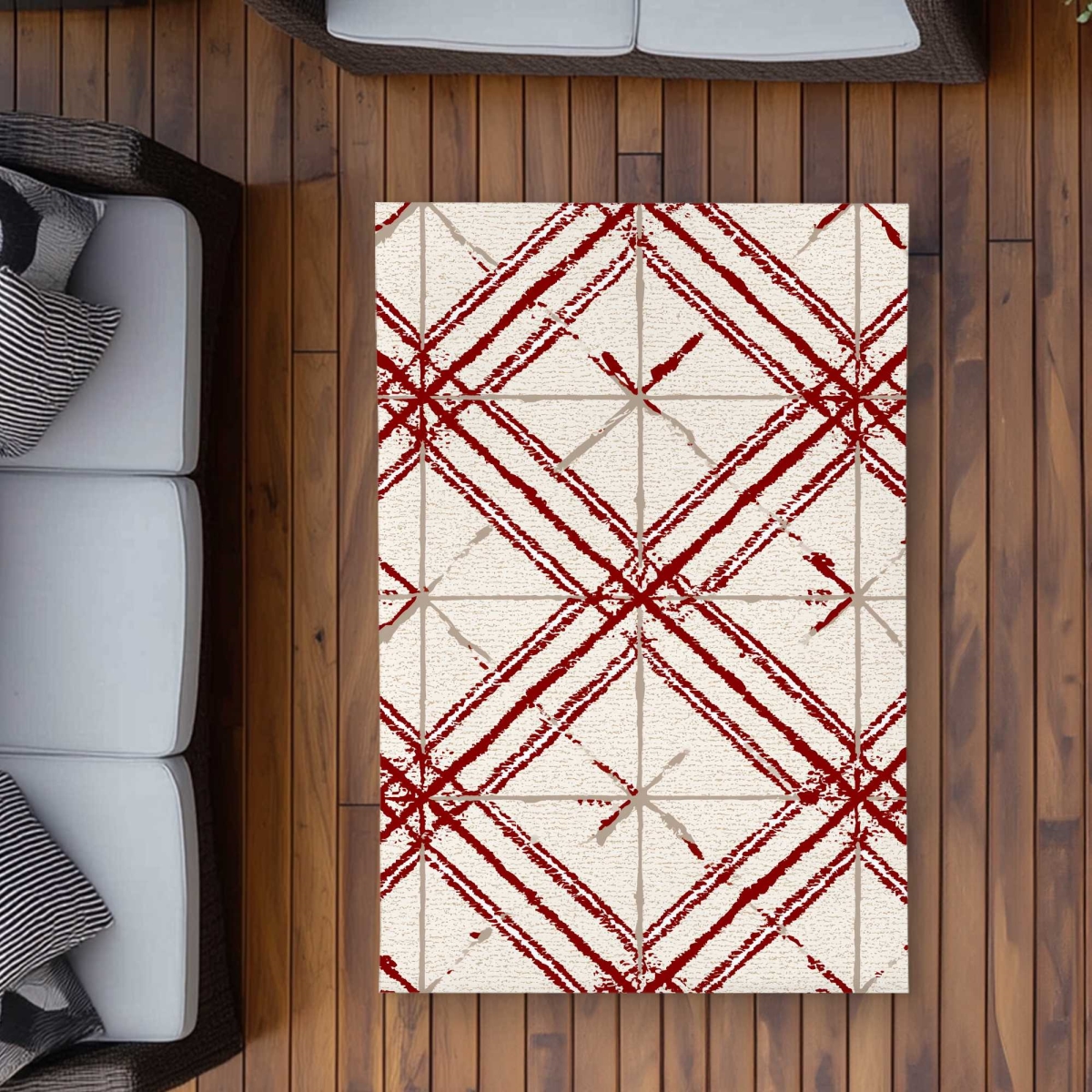 C1ROAR35NU9WKW 3 x 5 ft. Red Lines Pattern Blue Outdoor Rectangle Area Rug for Home Decor
