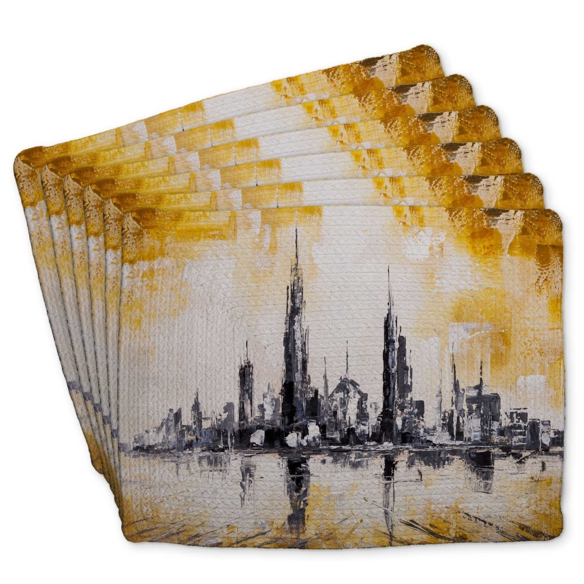 Picture of Begin Home Decor C6BP14183HBMOZ 14 x 18 in. Abstract & Texturized Gold City Braided Polyester Placemat - Set of 6