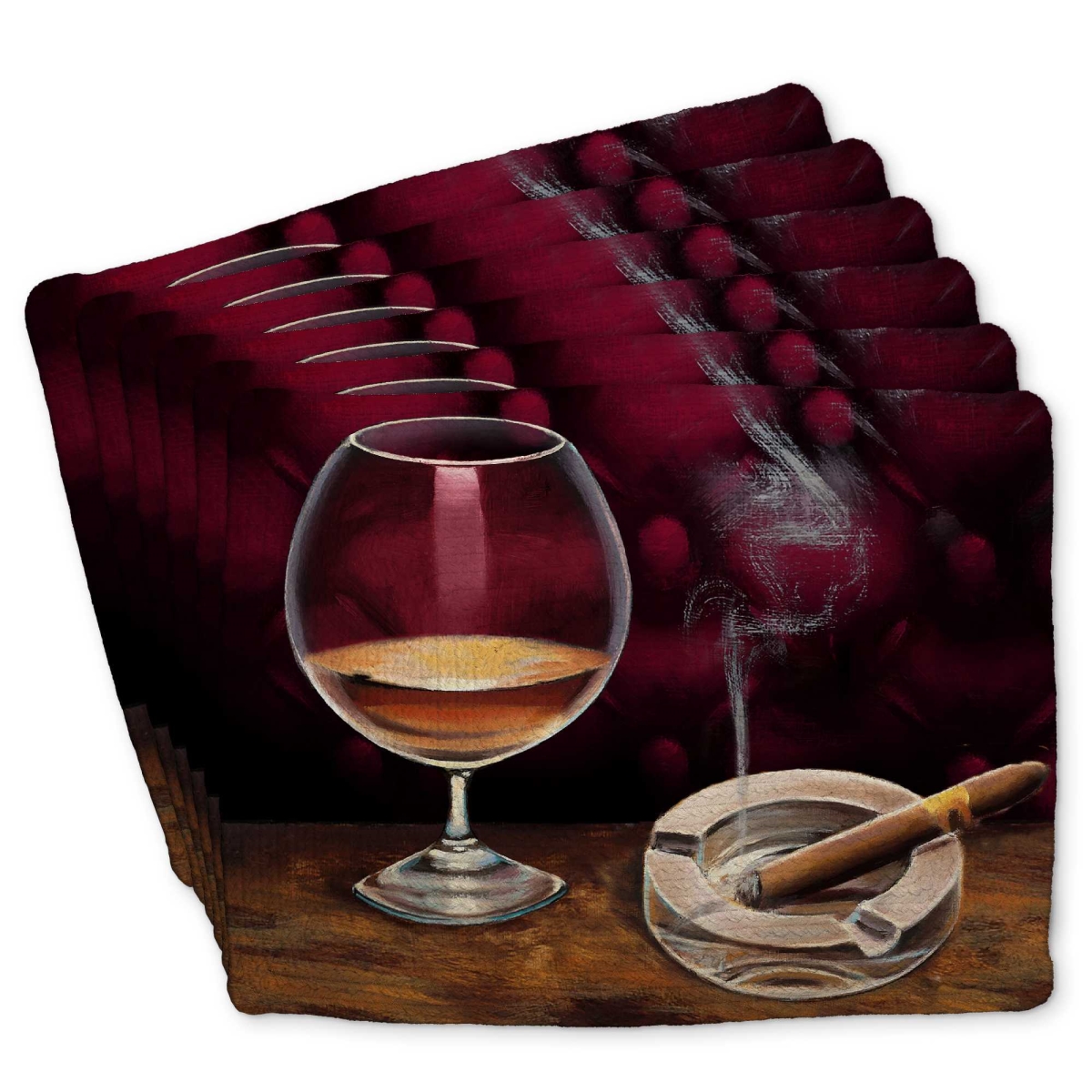 Picture of Begin Home Decor C6BP14184HBKQ7 14 x 18 in. Braided Polyester Placemats - Alcohol & Cigar Decor Set - Set of 6