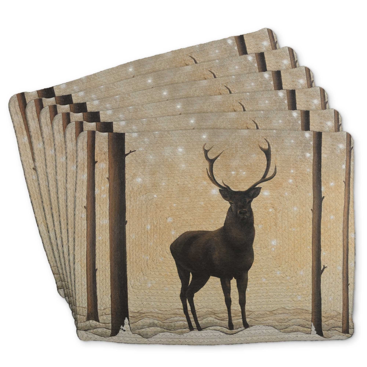 Picture of Begin Home Decor C6BP14185BQOHO 14 x 18 in. Roe Deer in Winter Braided Polyester Placemat - Home Decor - Set of 6