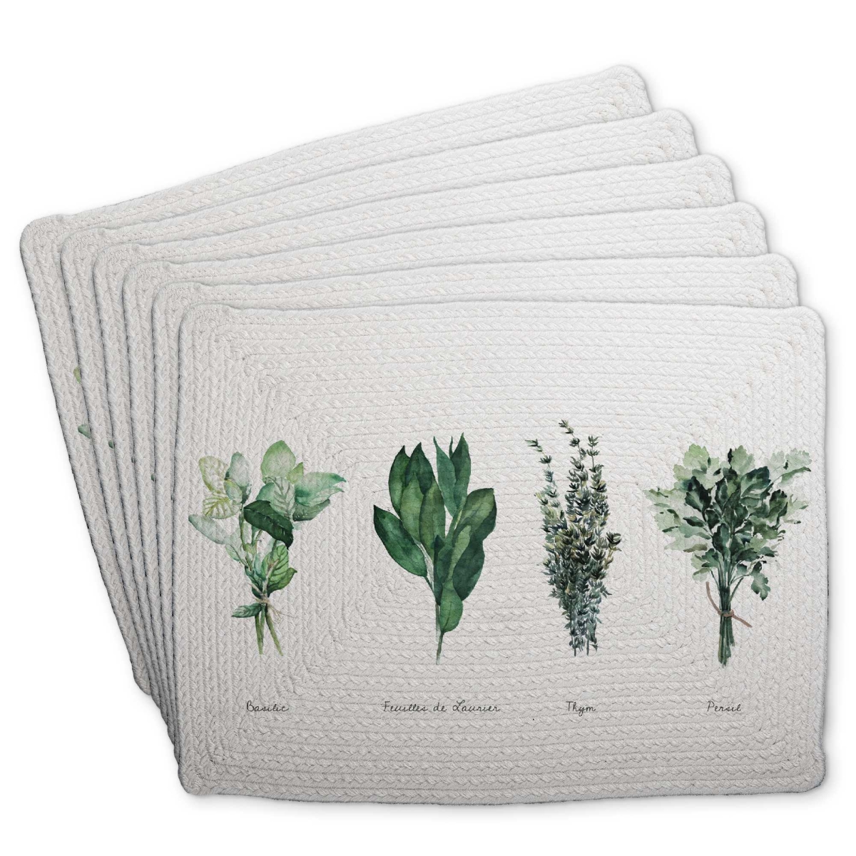 Picture of Begin Home Decor C6BP14186UND5N 14 x 18 in. Fines Herbes - Braided Polyester Placemat for Home Decor - Set of 6