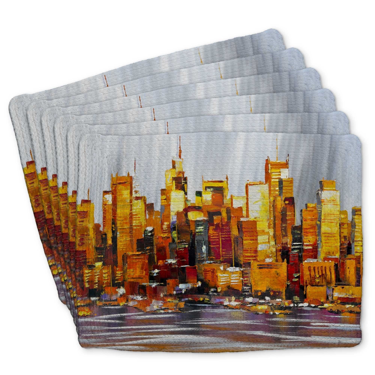 Picture of Begin Home Decor C6BP14186Y44EP 14 x 18 in. Orange Buildings Braided Polyester Placemat - Home Decor - Set of 6