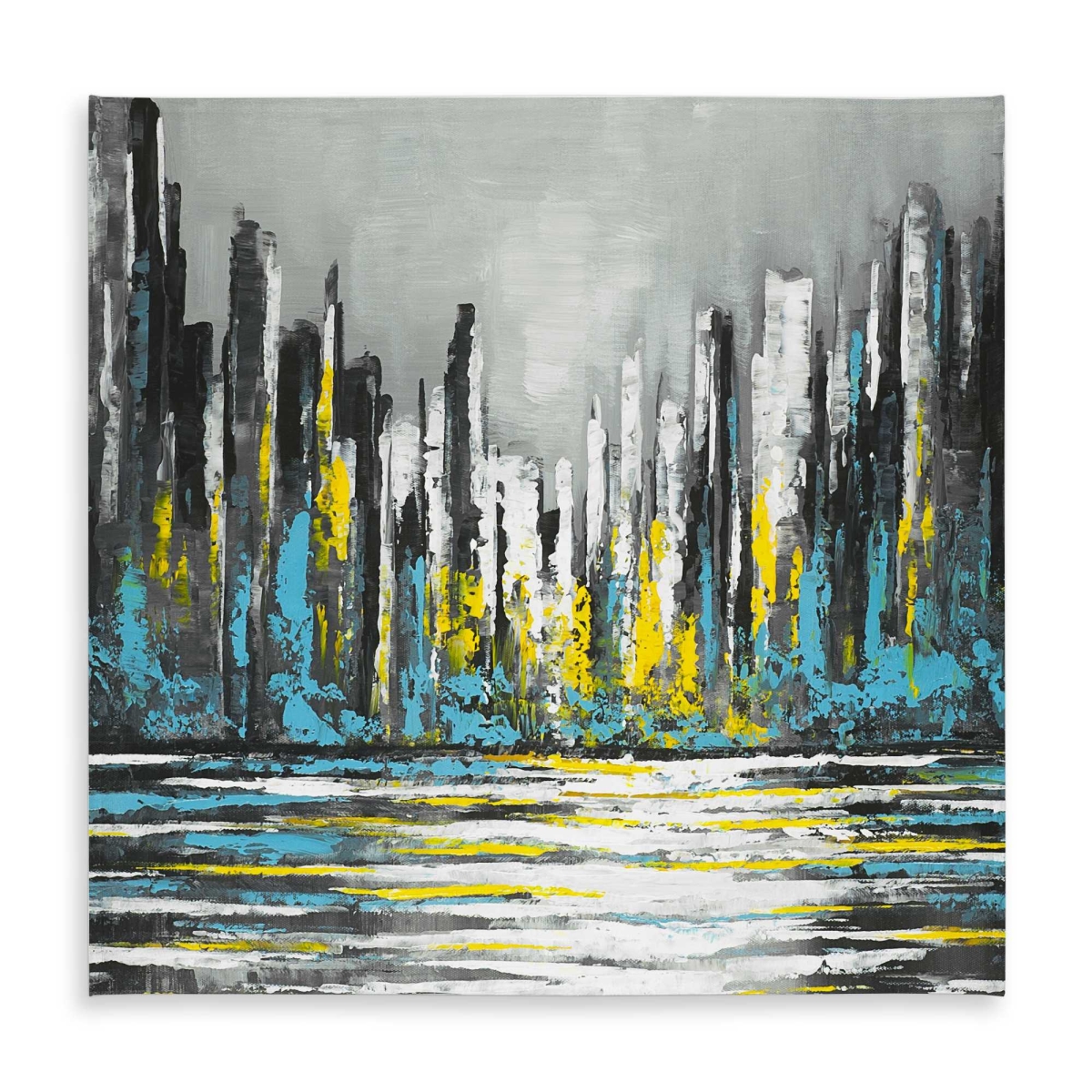 Picture of Begin Home Decor C1TC5858GVV3OK 58 x 58 in. Abstract Blue Skyline Tablecloth - Cities Building Decor