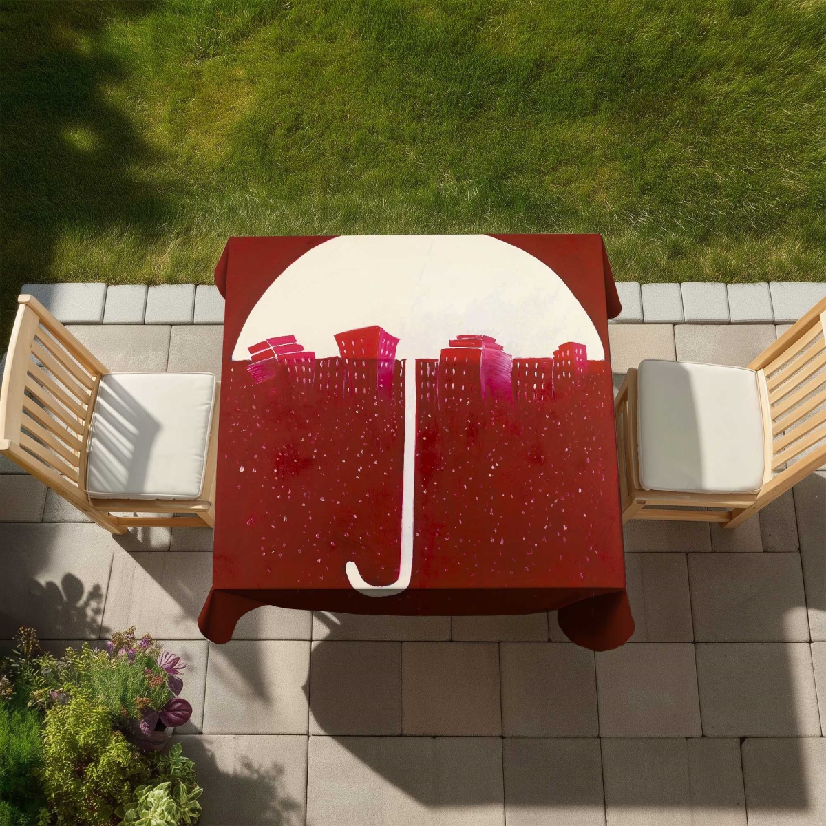 Picture of Begin Home Decor C1TC5858KXXTZQ 58 x 58 in. Red City Under Umbrella Tablecloth - Indoor & Outdoor Decor