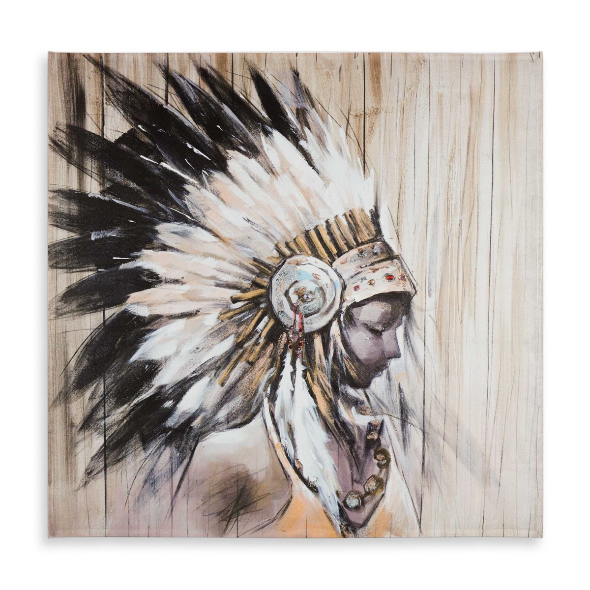 Picture of Begin Home Decor C1TC5858NVN0F4 58 x 58 in. Indian Chief Headdress Tablecloth - Woman Home Decor