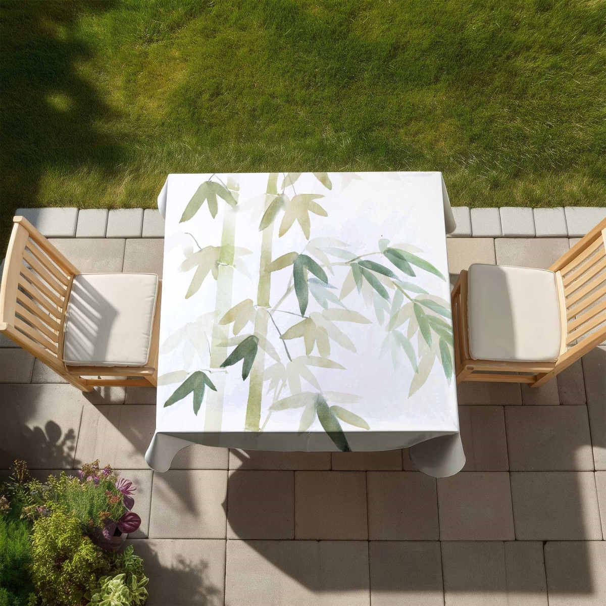Picture of Begin Home Decor C1TC5858XHN3AF 58 x 58 in. Watercolor Bamboo Leaves Tablecloth - Green Exotic Decor