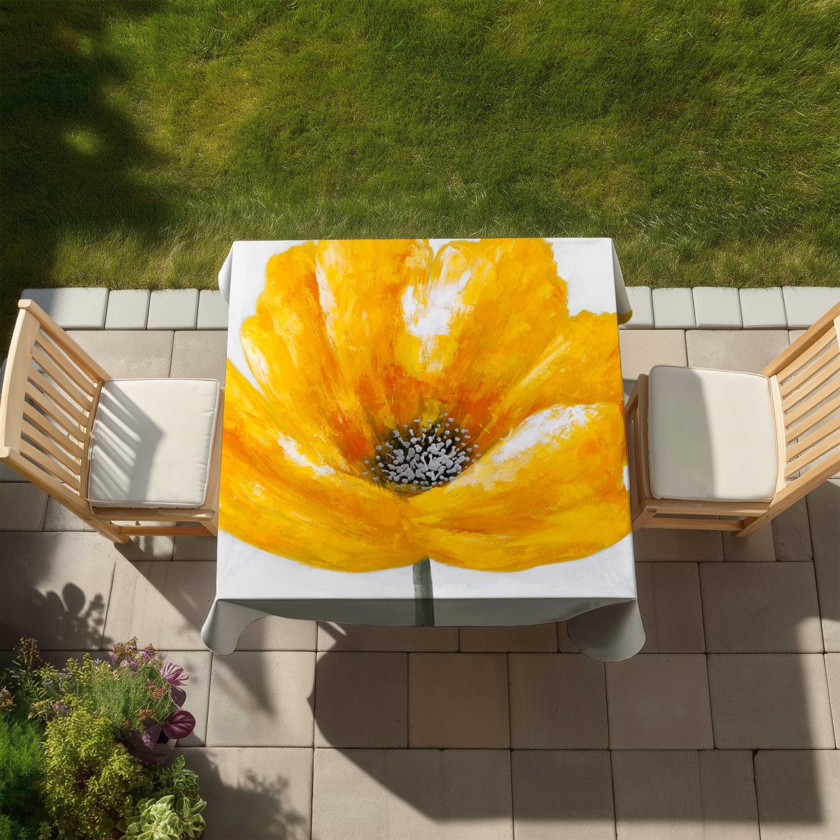 Picture of Begin Home Decor C1TC5858ZK4FX8 58 x 58 in. Beautiful Yellow Flower - Modern Yellow Tablecloth for Decor