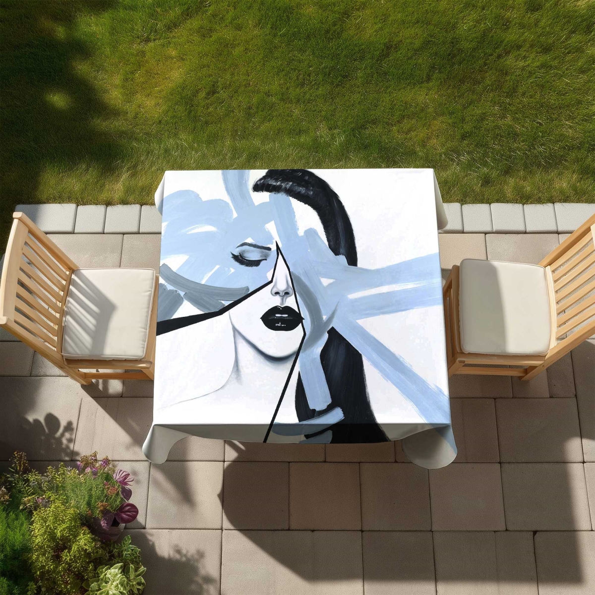 Picture of Begin Home Decor C1TC5858ZO0YNQ 58 x 58 in. Abstract Blue Woman Portrait Tablecloth - Romantic Decor