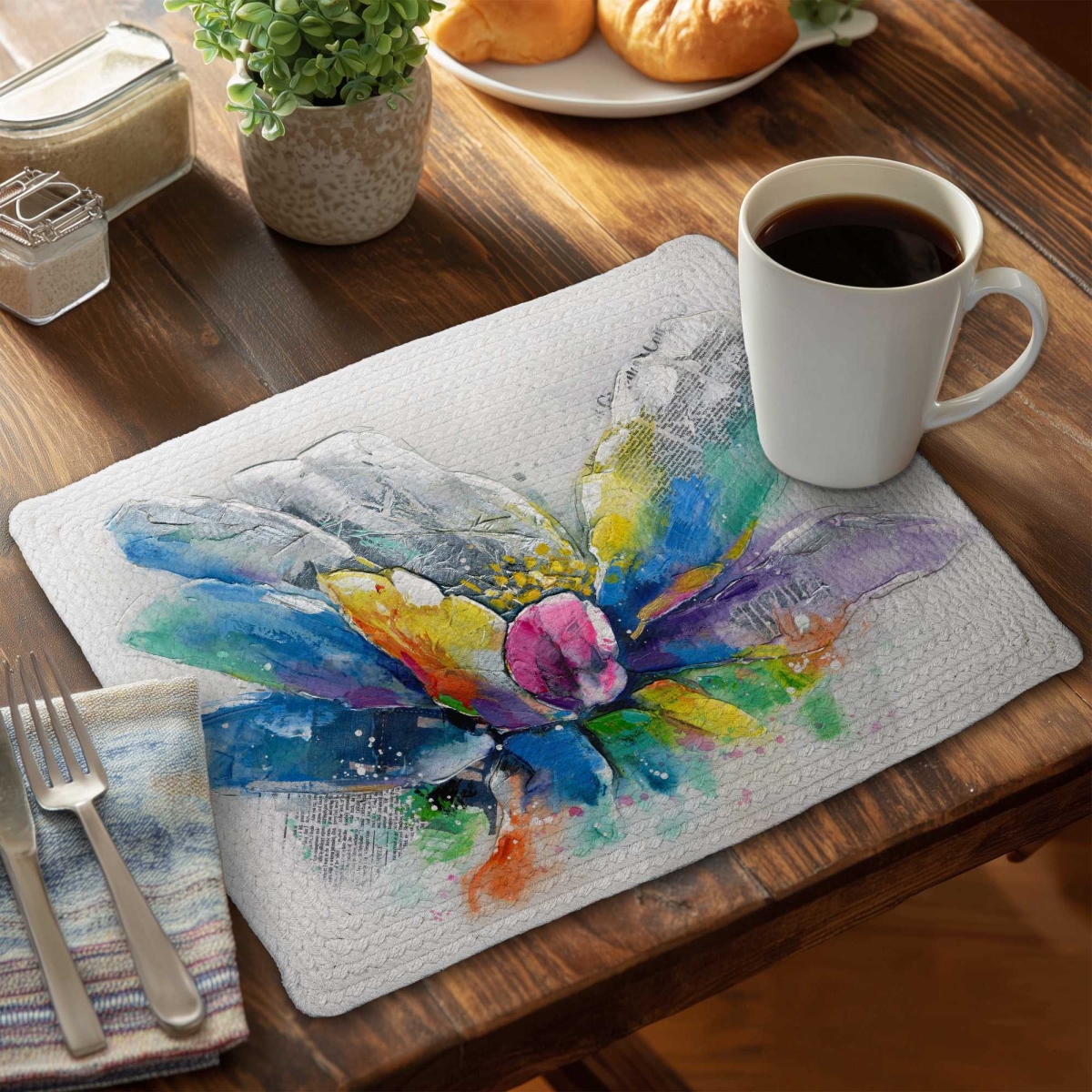Picture of Begin Home Decor C4BP14182CFL5U 14 x 18 in. Abstract Flower with Sapper - Braided Polyester Placemat - Set of 4
