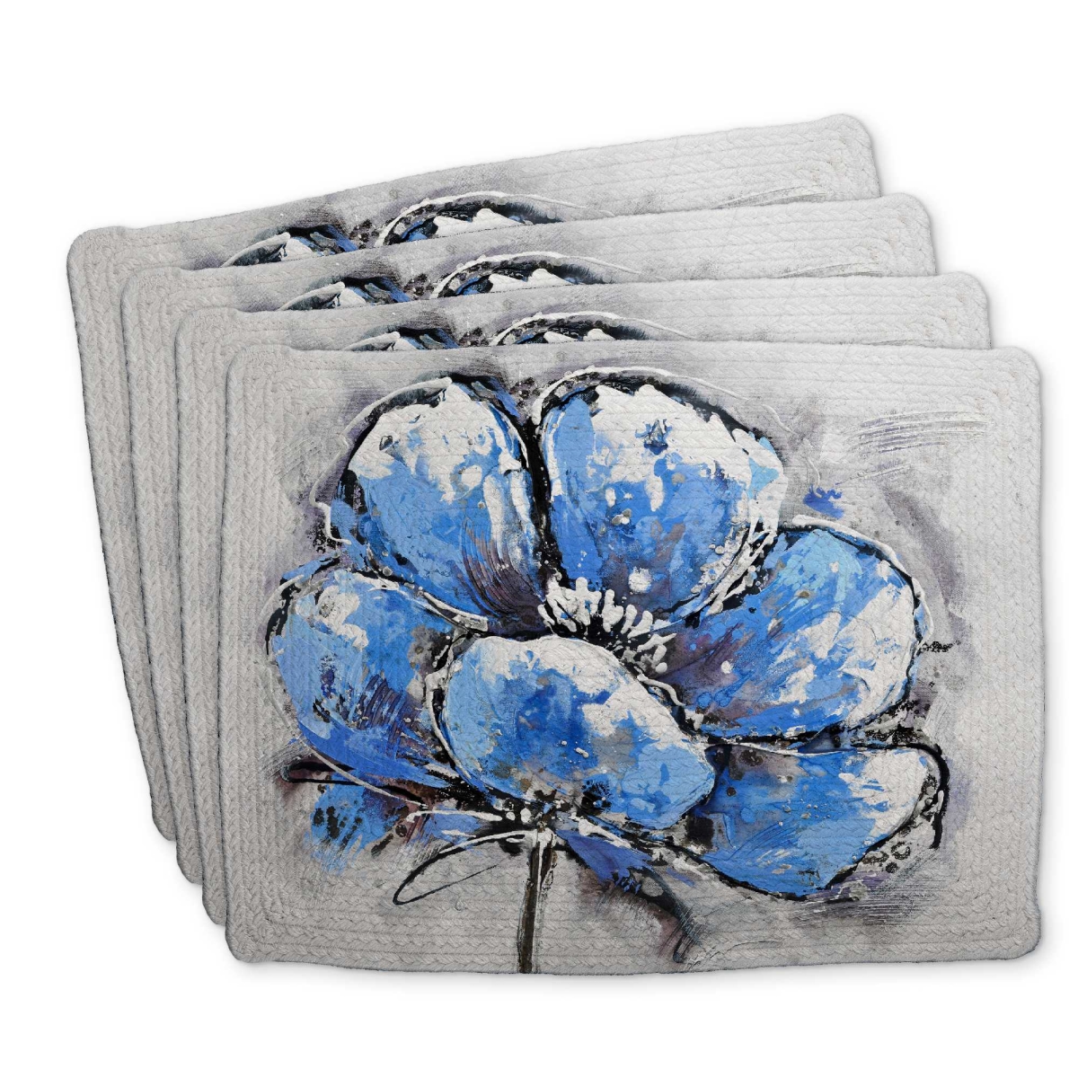 Picture of Begin Home Decor C4BP14185OOWWN 14 x 18 in. Abstract Blue Petals Braided Polyester Placemat - Home Decor - Set of 4