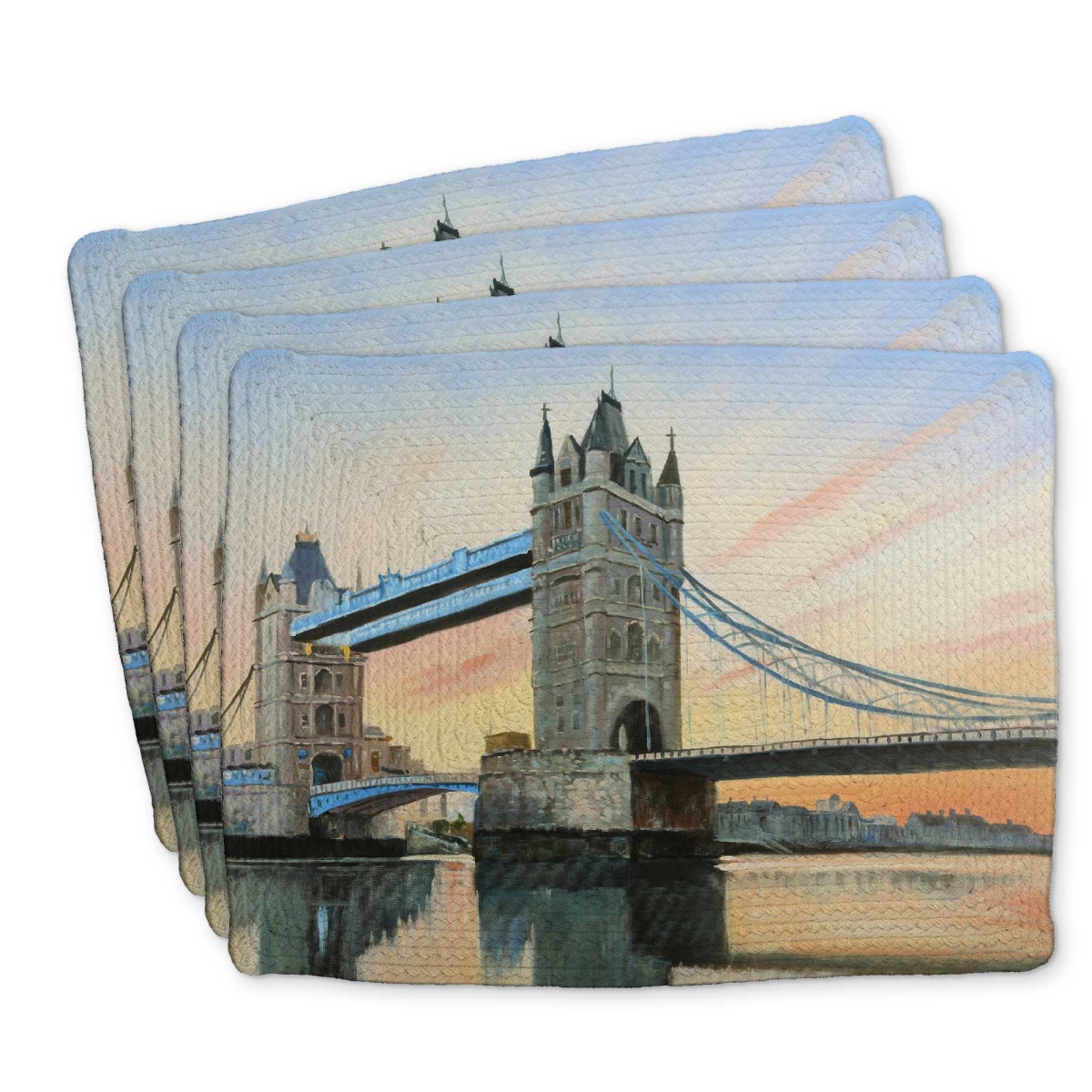Picture of Begin Home Decor C4BP141881QH31 14 x 18 in. Sunset on the London Bridge Braided Polyester Placemat - Set of 4