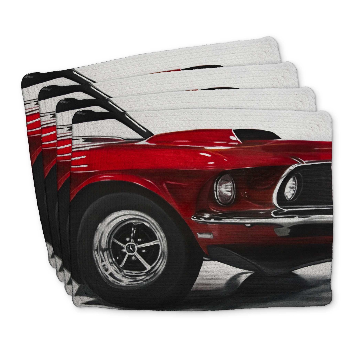 Picture of Begin Home Decor C4BP141889D95E 14 x 18 in. Classic Red Car Braided Polyester Placemat for Home Decor - Set of 4