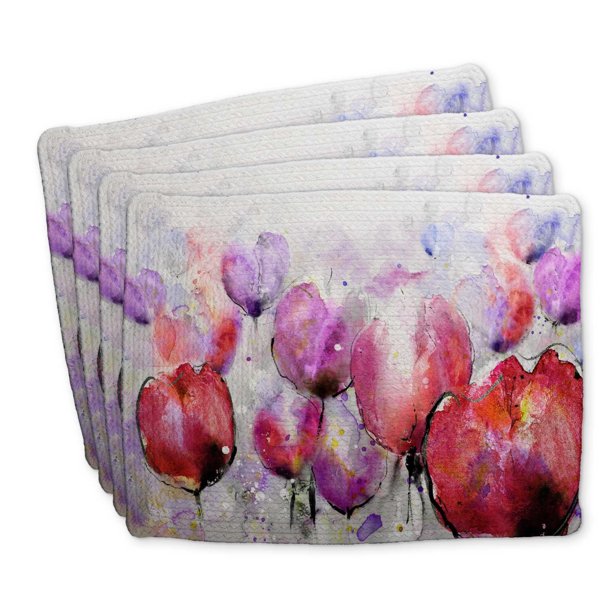 Picture of Begin Home Decor C4BP14189W2OA3 14 x 18 in. Pink Tulips Field Braided Polyester Placemat - Home Decor - Set of 4
