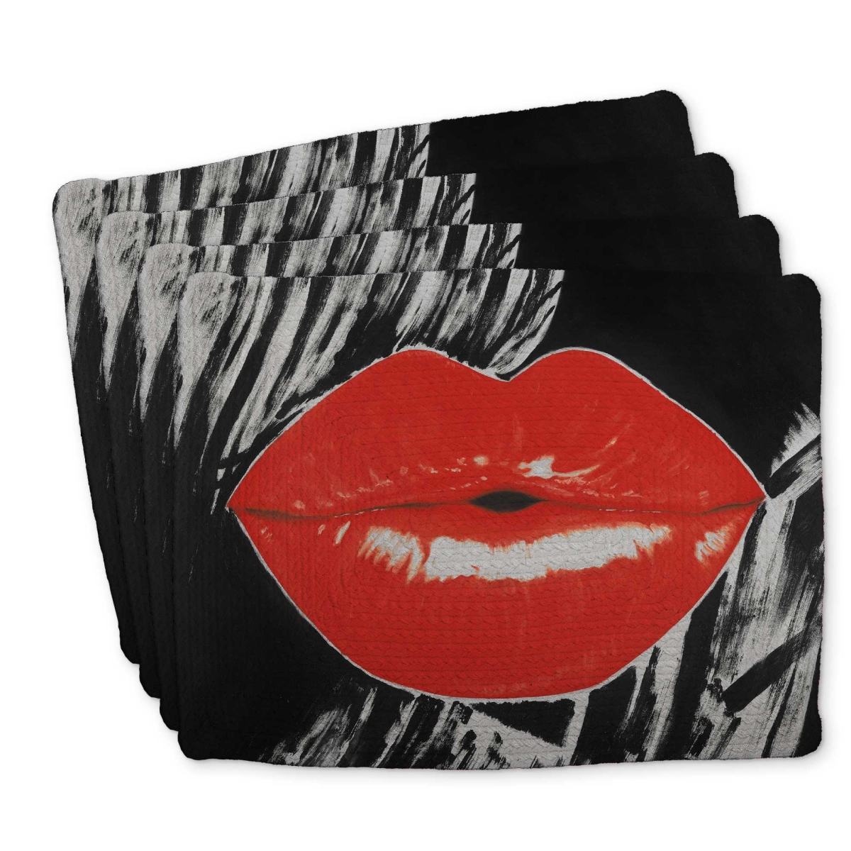 Picture of Begin Home Decor C4BP1418F0BIRD 14 x 18 in. Pouty Glossy Lips Braided Polyester Placemat - Home Decor - Set of 4
