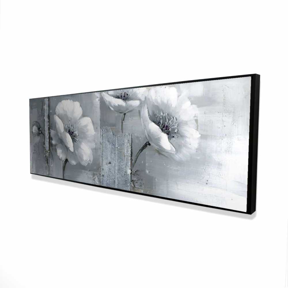 2081-2060-FL41 20 x 60 in. Gray & White Flowers - Office White Framed Canvas Decor