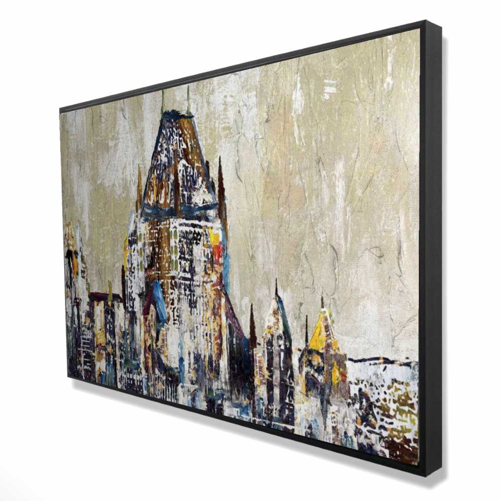 2081-2436-CI51 24 x 36 in. Abstract Chateau Frontenac - Beige Framed Canvas for Decor