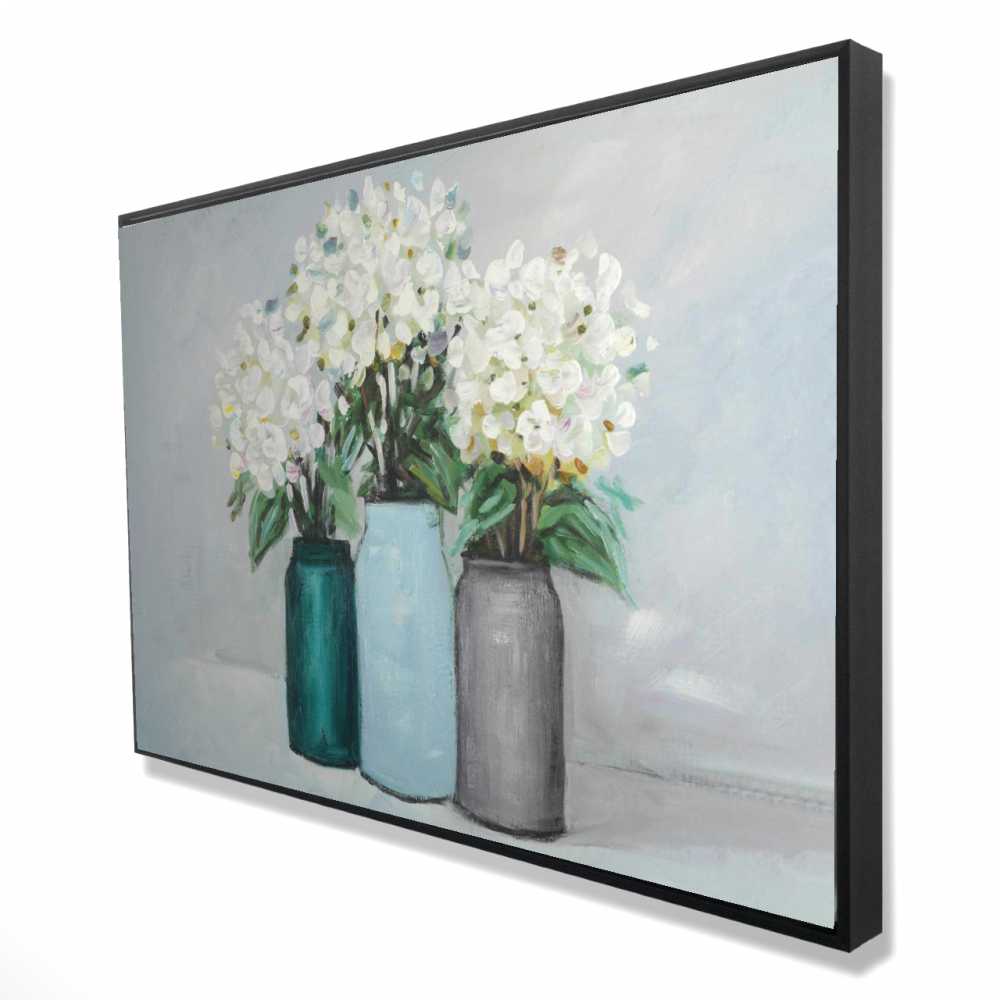 2081-2436-FL117 24 x 36 in. Hydrangea Flowers in Blue Vases - Romantic Botanical Canvas