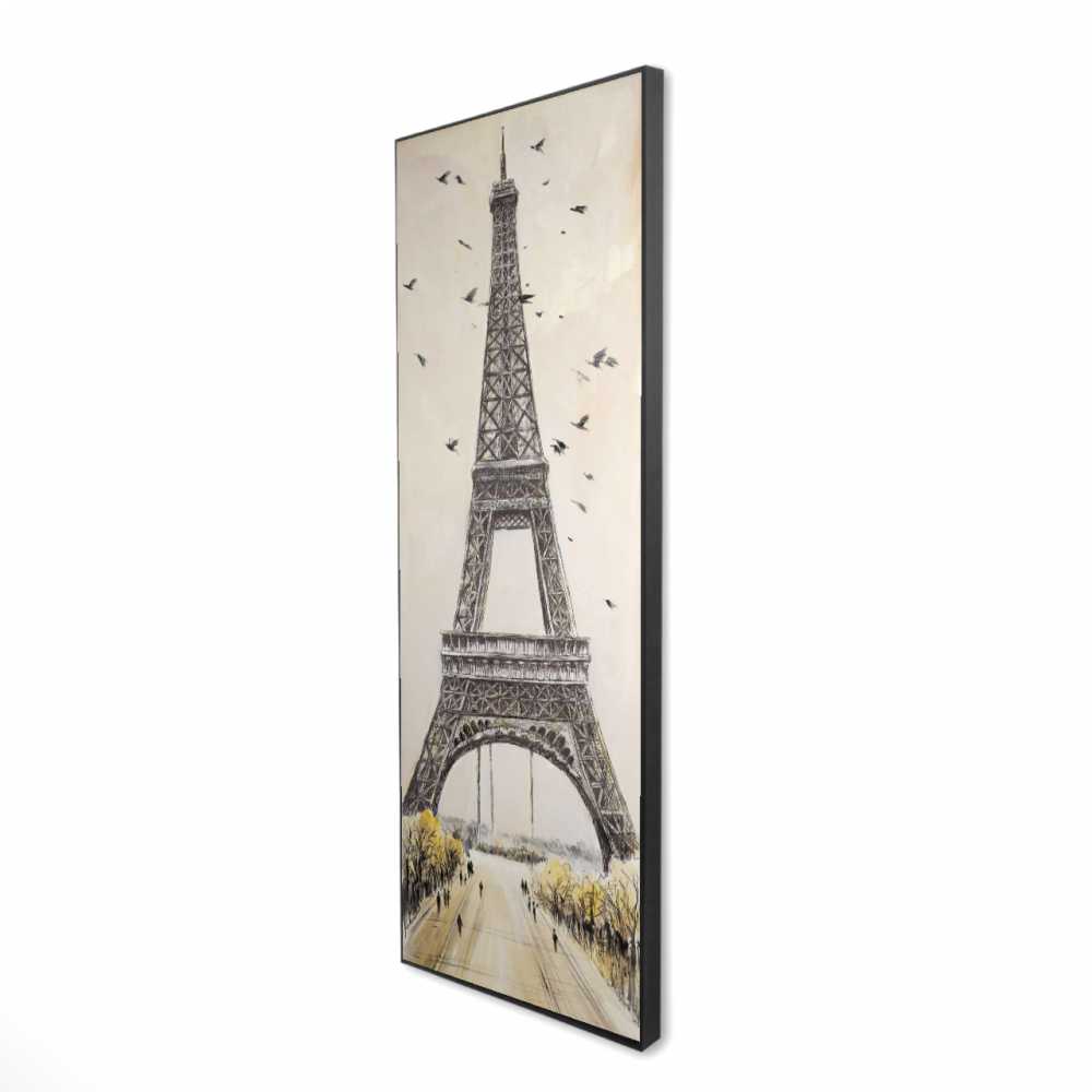 2081-6020-CI251 20 x 60 in. Eiffel Tower with Flying Birds - Gray Building Framed Canvas