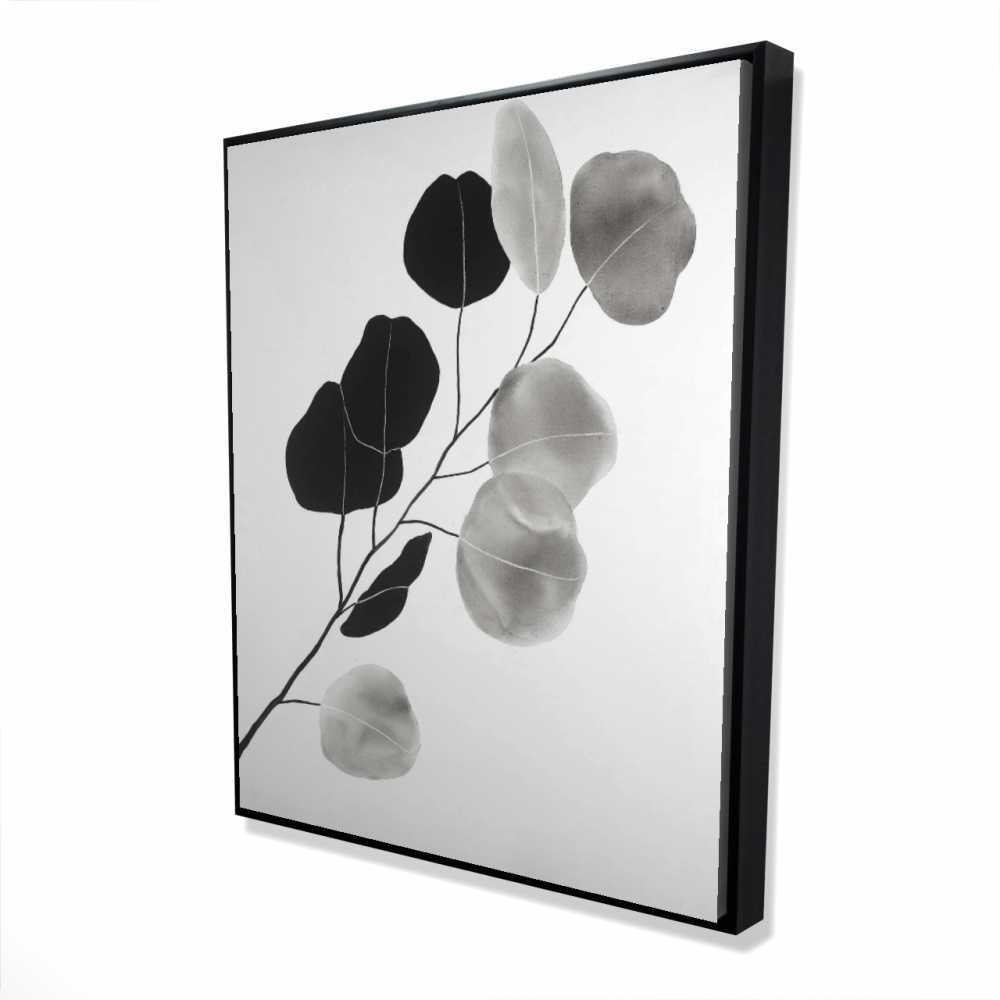 2081-6048-FL211 48 x 60 in. Grayscale Branch with Round Shape Leaves - Framed Canvas Art