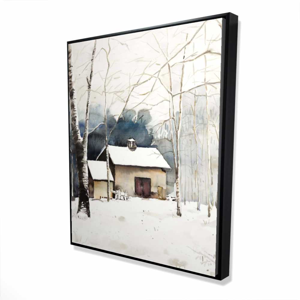 2081-6048-LA150 Small Winter Barn - White Framed Canvas for Home Decor - 48 x 60 in.