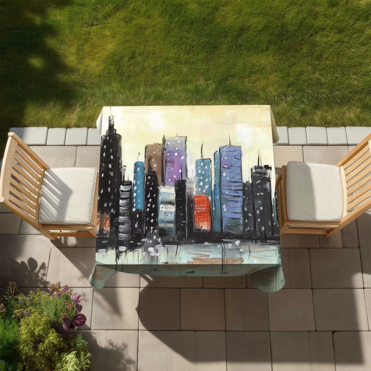 Picture of Begin Home Decor C1TC58589YGAIS 58 x 58 in. Skyline on Abstract Cityscape Tablecloth - Livingroom Cities