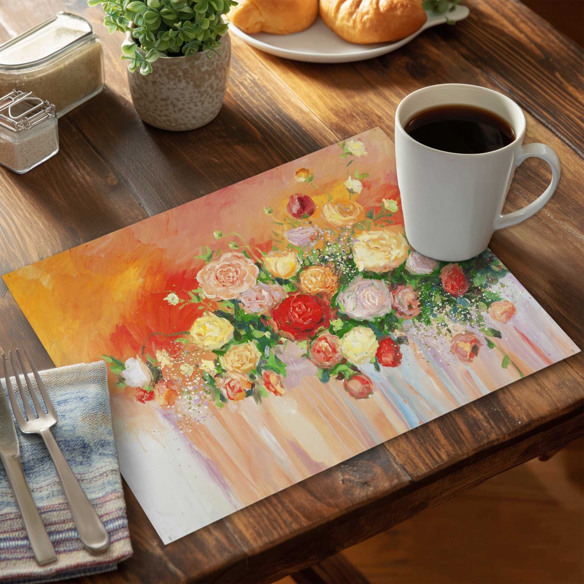 Picture of Begin Home Decor C4PP1418K7EV6W 14 x 18 in. Bouquet of Multicolor Abstract Flowers - Polyester Placemat - Set of 4