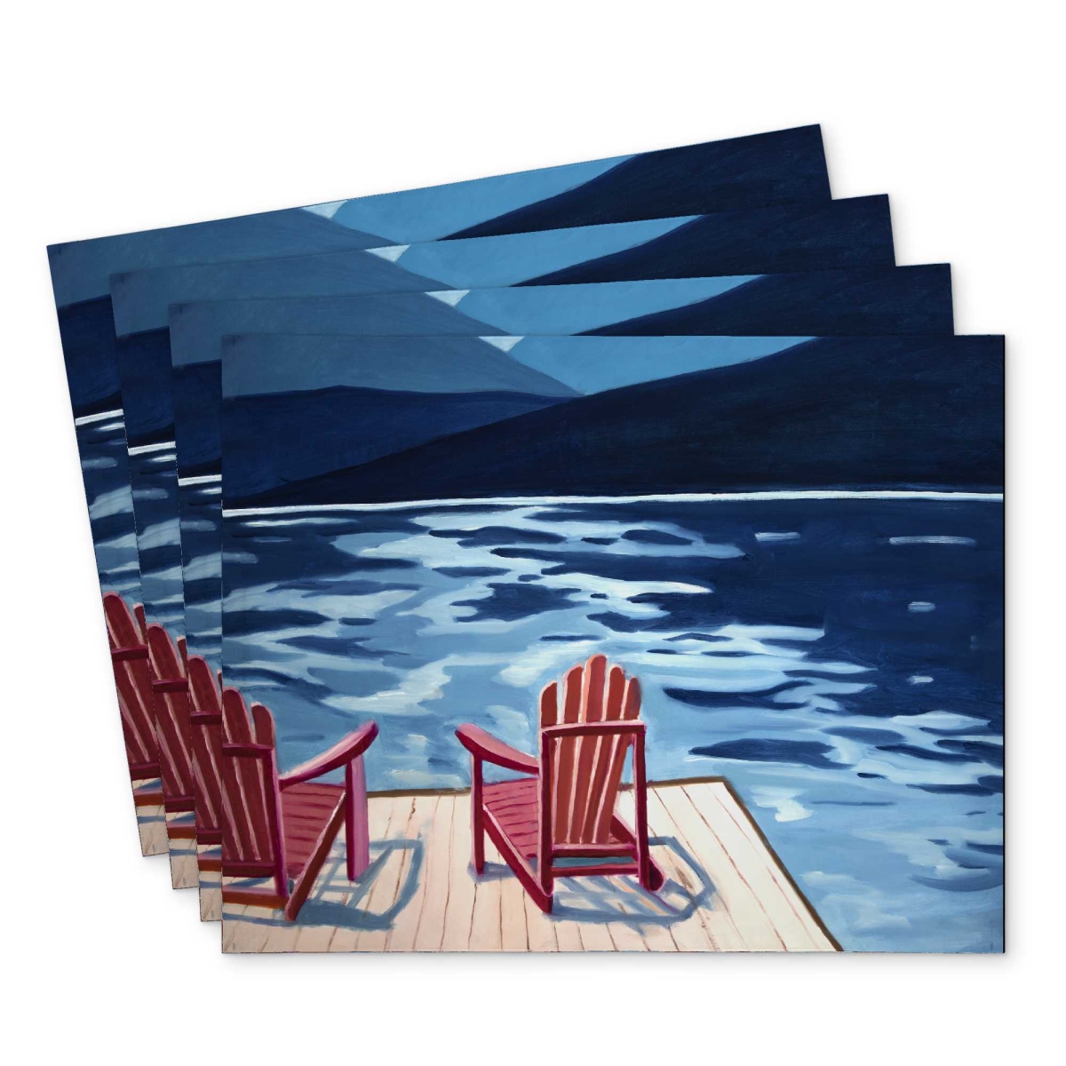 Picture of Begin Home Decor C4PP1418N3SD2Y 14 x 18 in. Lake Dock Mountains Chairs Polyester Placemat - Home Decor - Set of 4