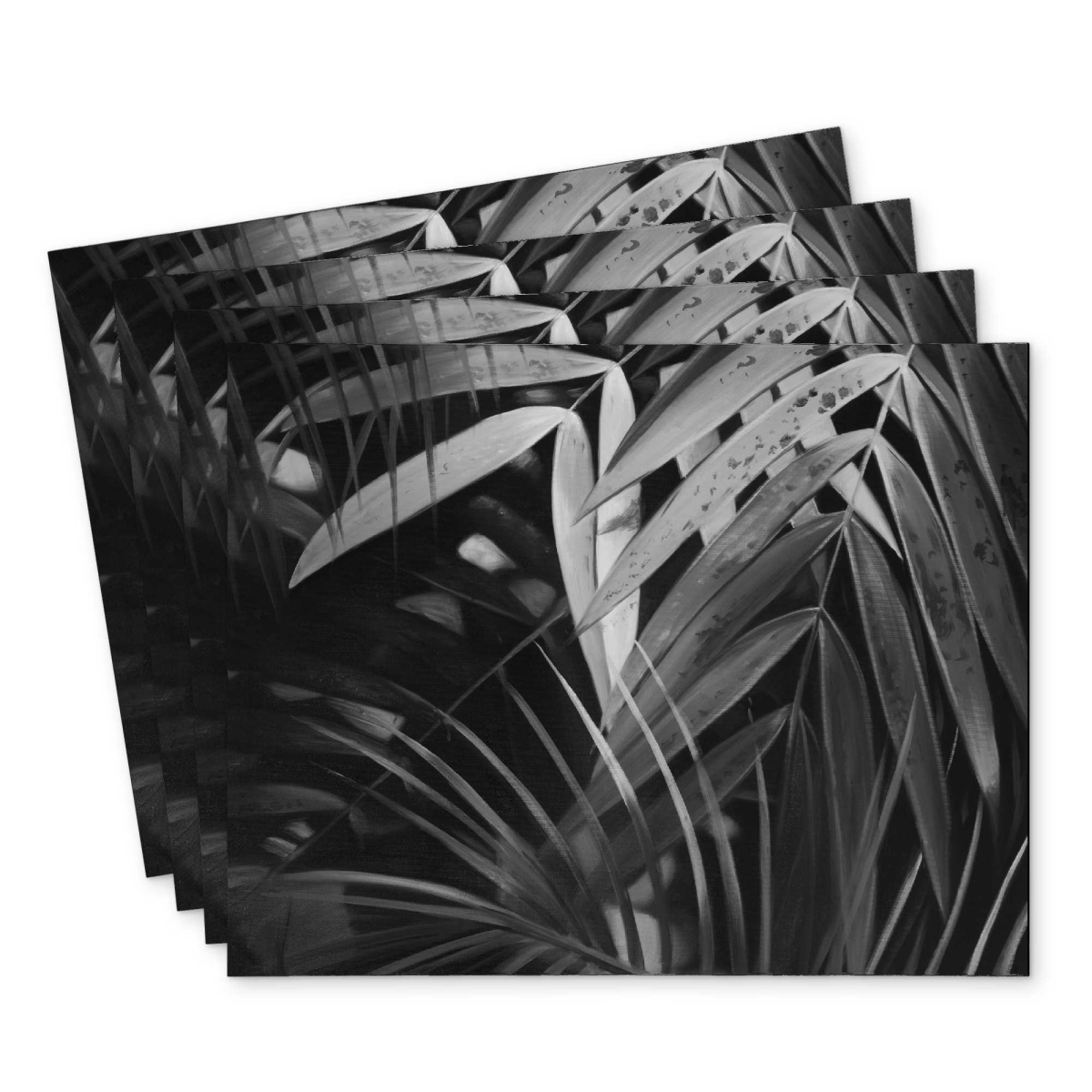 Picture of Begin Home Decor C4PP1418OPBND9 14 x 18 in. Monochrome Tropical Leaves Polyester Placemat - Home Decor - Set of 4
