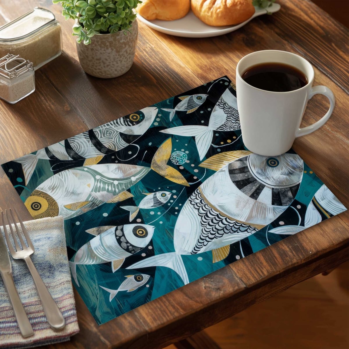 Picture of Begin Home Decor C4PP1418RJVOZP 14 x 18 in. School of Fish Polyester Placemat - Stylish Design - Set of 4