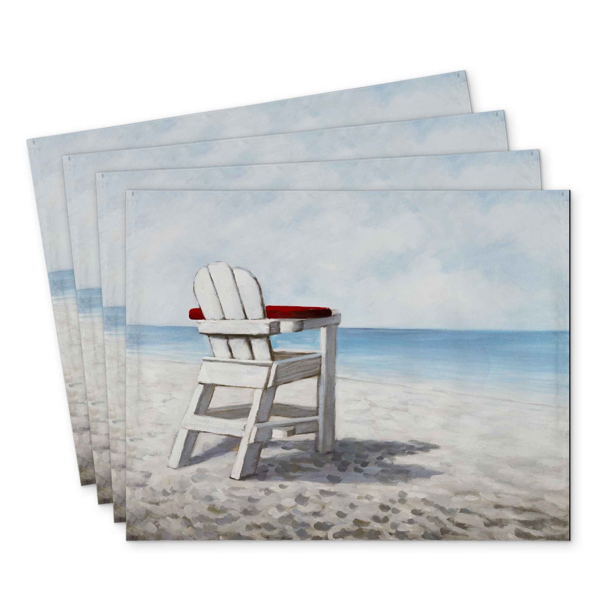 Picture of Begin Home Decor C4PP1418SKV49J 14 x 18 in. White Beach Chair - Polyester Placemat for Home Decor - Set of 4