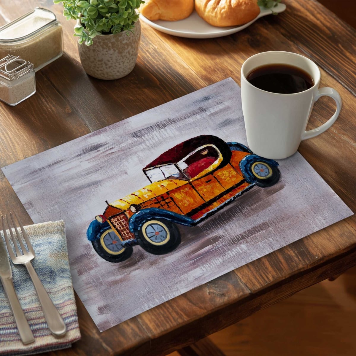 Picture of Begin Home Decor C4PP1418SLIBY0 14 x 18 in. Yellow Toy Car - Polyester Placemat - Fun Style - Set of 4