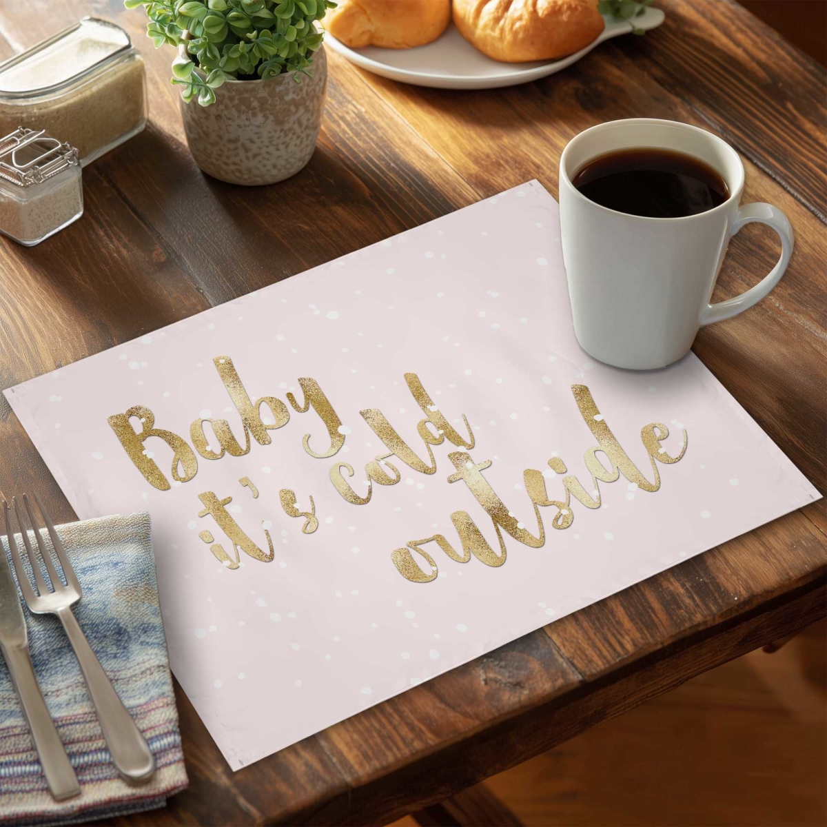Picture of Begin Home Decor C4PP1418SRUCWI 14 x 18 in. Baby Its Cold Outside Polyester Placemat - Decor Accent - Set of 4