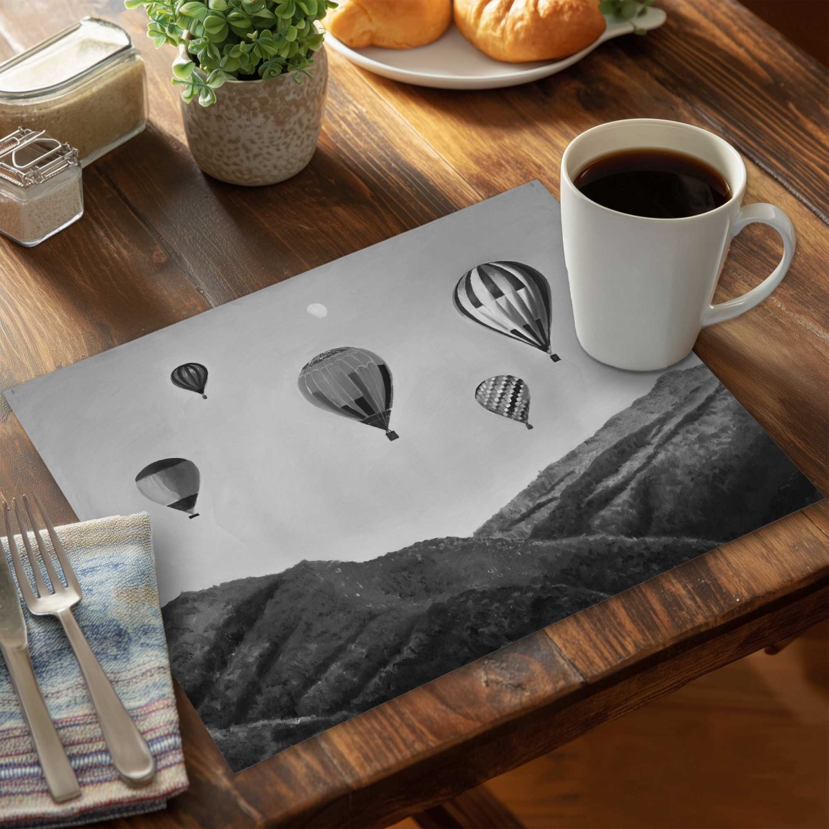 Picture of Begin Home Decor C4PP1418SV0LNX 14 x 18 in. Air Balloon Landscape Polyester Placemat - Home Decor - Set of 4