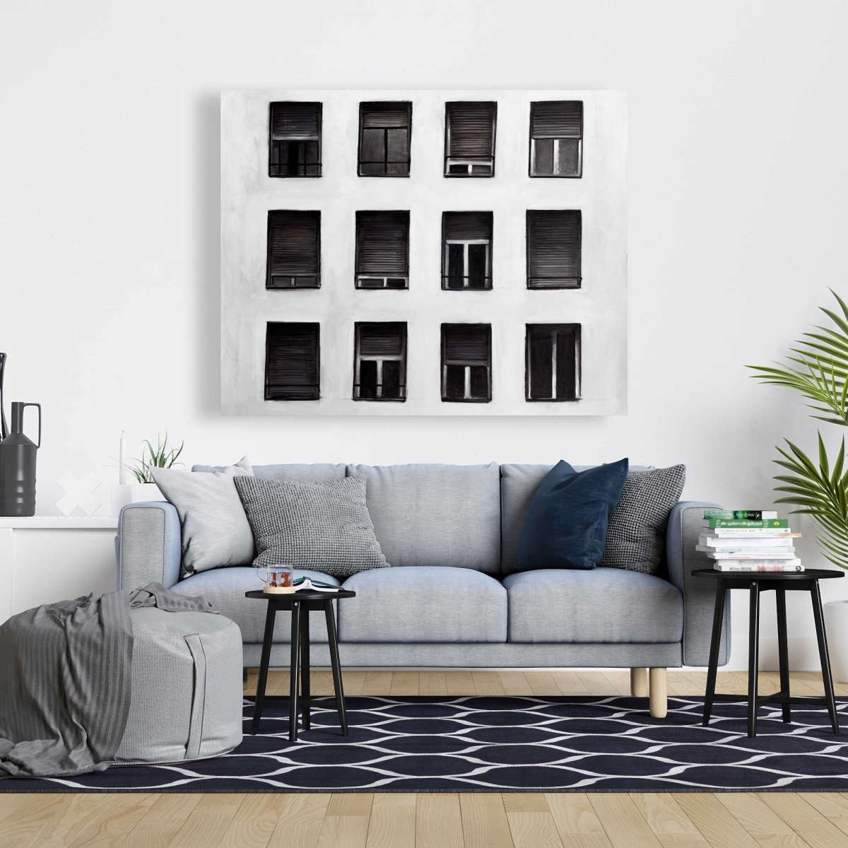 C1RC4860I9NY3R 48 x 60 in. Windows - Gray Architecture Canvas - Stylish Art