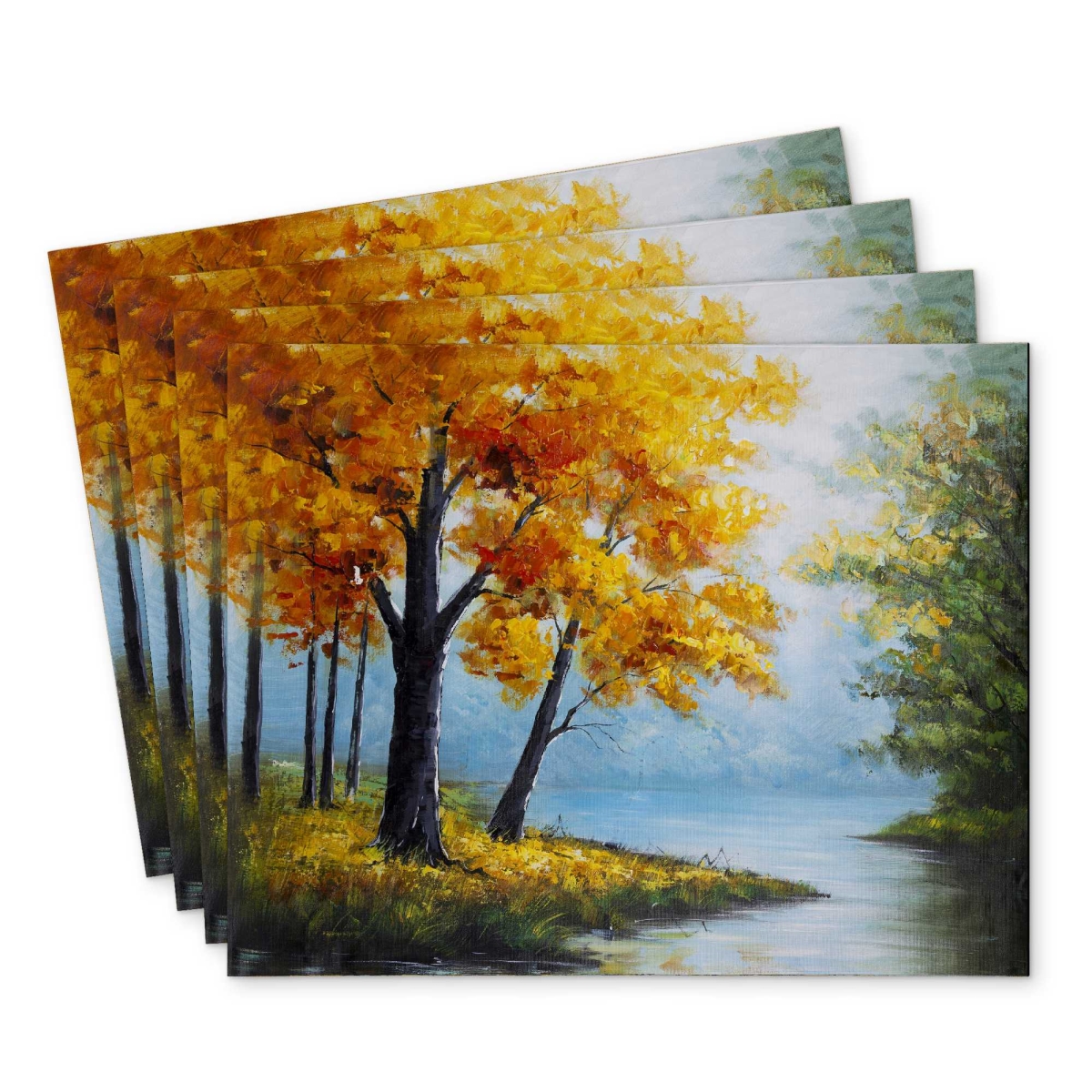 Picture of Begin Home Decor C4PP1418ENBRE7 14 x 18 in. Trees by The Lake Polyester Placemat - Stylish Home Decor - Set of 4