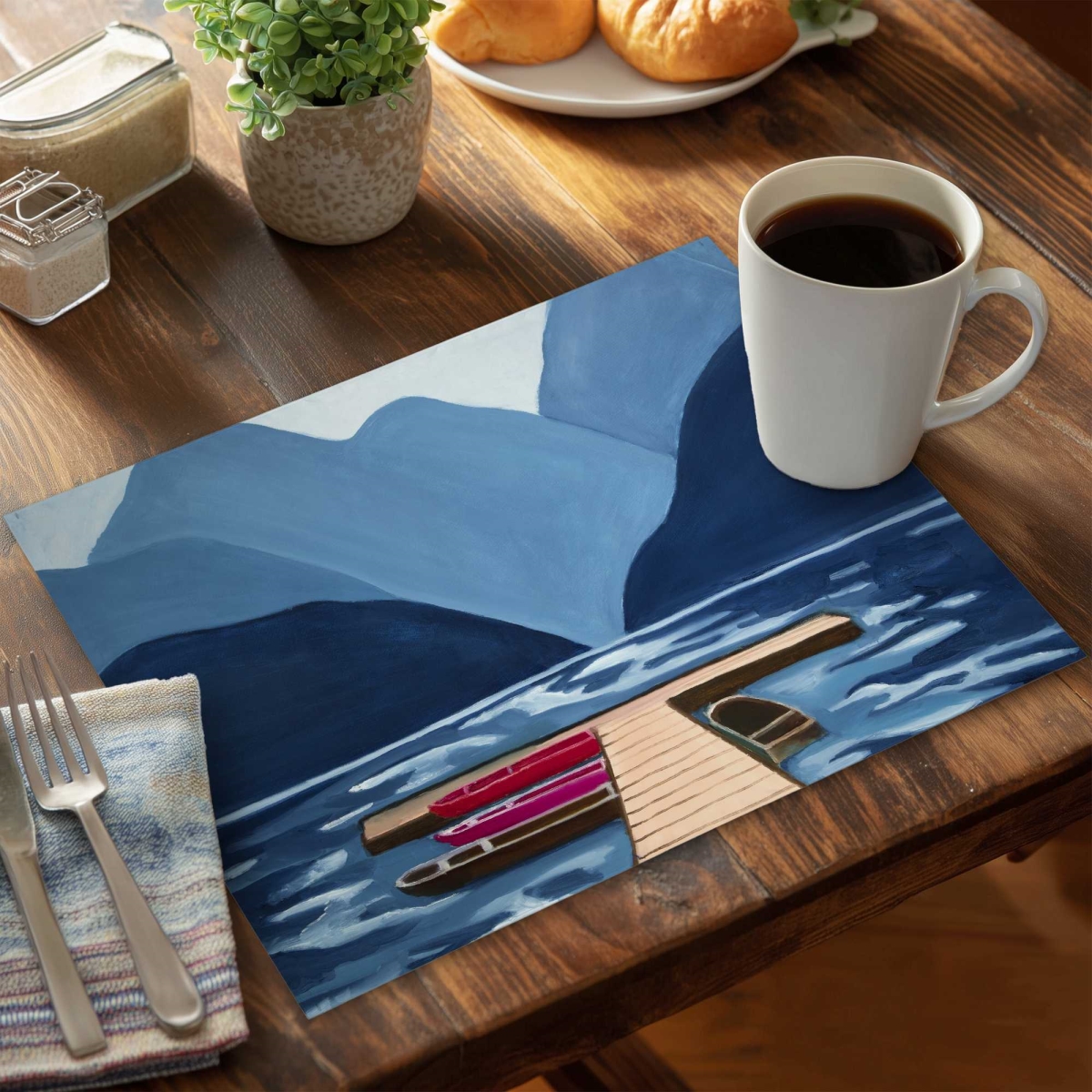 Picture of Begin Home Decor C4PP1418K1V42M 14 x 18 in. Lake, Quai & Mountains Polyester Placemat - Home Elegance - Set of 4