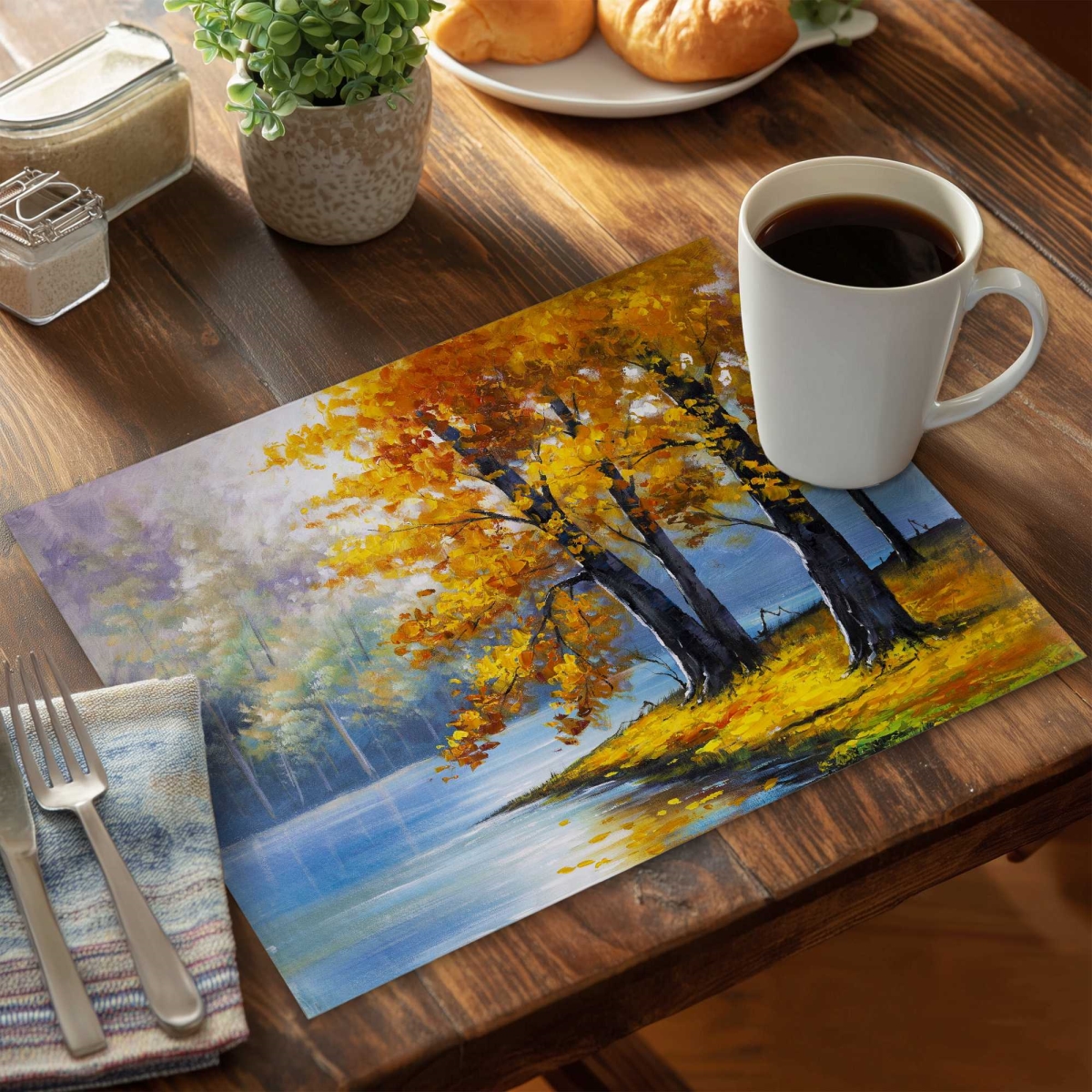 Picture of Begin Home Decor C4PP1418L57J5C 14 x 18 in. Two Trees by The Lake - Polyester Placemat for Home Decor - Set of 4